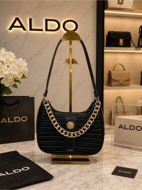 Aldo Black Shoulder Bag with Gold Chain Accent